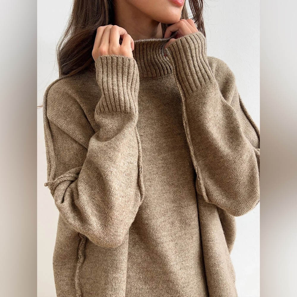 41 Commense Plain Turtleneck Knit Pants Set - Picture 3 of 6